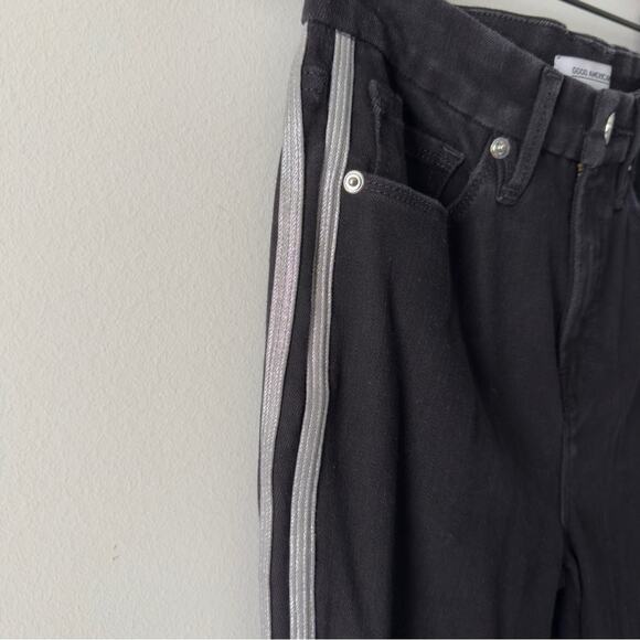 Good American Good Legs Black Skinny Jeans silver sparkle Side Stripes stretch 6 - Picture 7 of 13